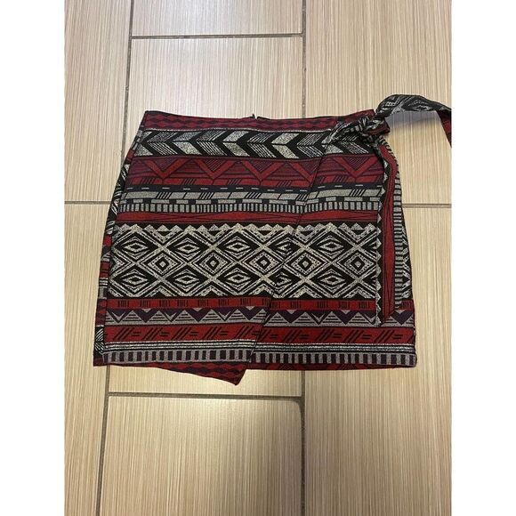 Express Aztec Southwest Wrap Tweed Mini Skirt Womens Sz 6 Stretch Gray Red nwt - Picture 1 of 11